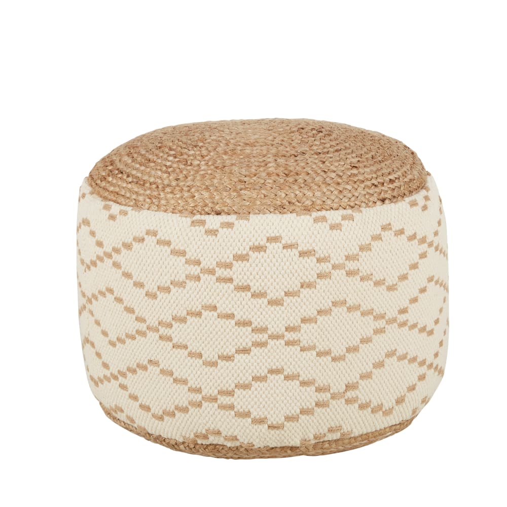 Wohnli Möbelsuche - Sitzpouf mit Geflecht und geometrischen Formen in Beige und Braun