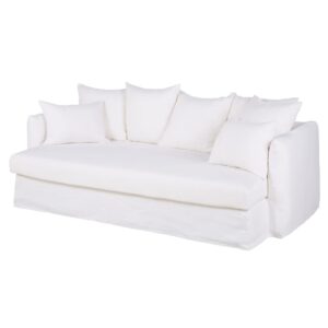 XXL-Sofa 3-Sitzer in weißem Leinen 220x85x125cm Leinen Weiß Maisons du Monde Sofas und Sessel Sofas 2-Sitzer-Sofas & 3-Sitzer-Sofas