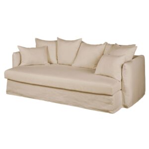 XXL-Sofa 3-Sitzer aus beigem Leinen 220x85x125cm Leinen Beige Maisons du Monde Sofas und Sessel Sofas 2-Sitzer-Sofas & 3-Sitzer-Sofas
