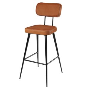 wohnli-moebel-suche-248365-1 Barstuhl aus schwarzem Stahl mit braunem lederbezug H77 46.5x109x53cm Stahl Braun Maisons du Monde Möbel Esszimmermöbel Barhocker