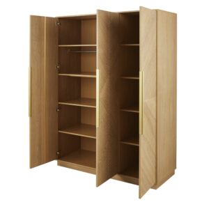 Kleiderschrank mit 3 Türen 140.6x195.6x55cm Holz Beige Maisons du Monde Möbel Schlafzimmermöbel Schränke