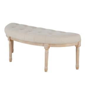 wohnli-moebel-suche-248495-1 2-Sitzer-Bank mit Capitonné-Steppung ecrufarbenem und Kautschukbaum-Holz 125x50x44cm Holz Weiß Maisons du Monde Sofas und Sessel Sofas Sitzbank und Polsterbank