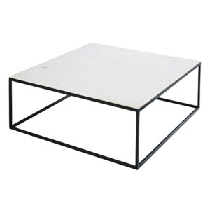 Quadratischer Couchtisch aus weißem Marmor und schwarzem Metall 100 cm 100x33x100cm Metall Weiß Maisons du Monde Möbel Wohnzimmermöbel Couchtische