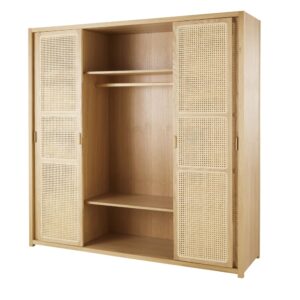 Kleiderschrank mit 4 Türen aus Rattan 194.8x200x55cm Holz Beige Maisons du Monde Möbel Schlafzimmermöbel Schränke