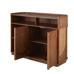 Thekenelement aus massivem Mangoholz mit Rattan-Applikationen 145x110x52cm Rattan Braun Maisons du Monde Möbel Esszimmermöbel Sideboards, Highboards & niedrige Anrichten