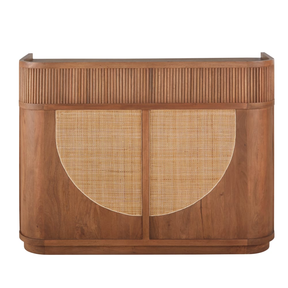 wohnli-moebel-suche-249403 Wohnli Möbelsuche - Professioneller Tresen mit 2 Türen und 2 Fächern aus Mangoholz und Rattan