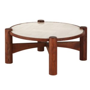 Couchtisch aus Akazienholz mit Keramikplatte 100x42x100cm Keramik Weiß Maisons du Monde Möbel Wohnzimmermöbel Couchtische