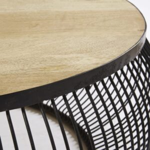 wohnli-moebel-suche-249946-1 Runder Couchtisch aus massivem Mangoholz und schwarzem Metall 98 cm 98x44x98cm Metall Beige Maisons du Monde Möbel Wohnzimmermöbel Couchtische