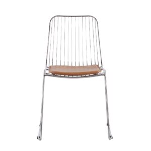 Stuhl aus verchromtem Stahl und braunes Kissen in Antiklederoptik 53.2x85.3x57.5cm Metall Braun Maisons du Monde Möbel Esszimmermöbel Stühle