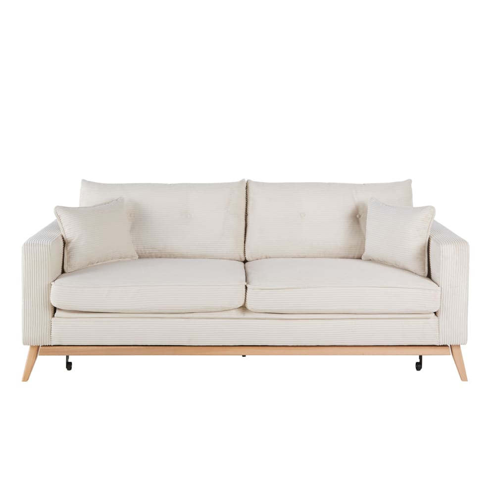 Wohnli Möbelsuche - 3-Sitzer-Schlafsofa im skandinavischen Stil mit Cordsamtbezug