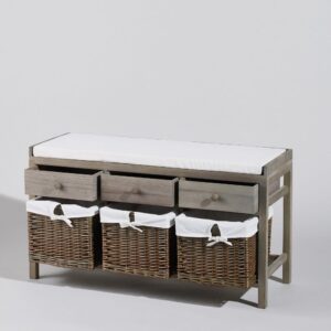 Bank aus Holz und Baumwolle mit Schubladen und Staufächern 103x56.5x37cm Holz Weiß Maisons du Monde Möbel Flurmöbel Dielenbänke