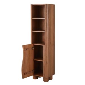 wohnli-moebel-suche-250290-1 Hochschrank für das Badezimmer mit 3 offenen Fächern und 1 Tür 45x170.5x36cm Holz Braun Maisons du Monde Möbel Badezimmermöbel Bad-Hochschränke