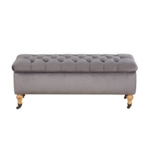 wohnli-moebel-suche-250504 Wohnli Möbelsuche - 2 Sitzer-Kastenbank mit grauem Samtbezug