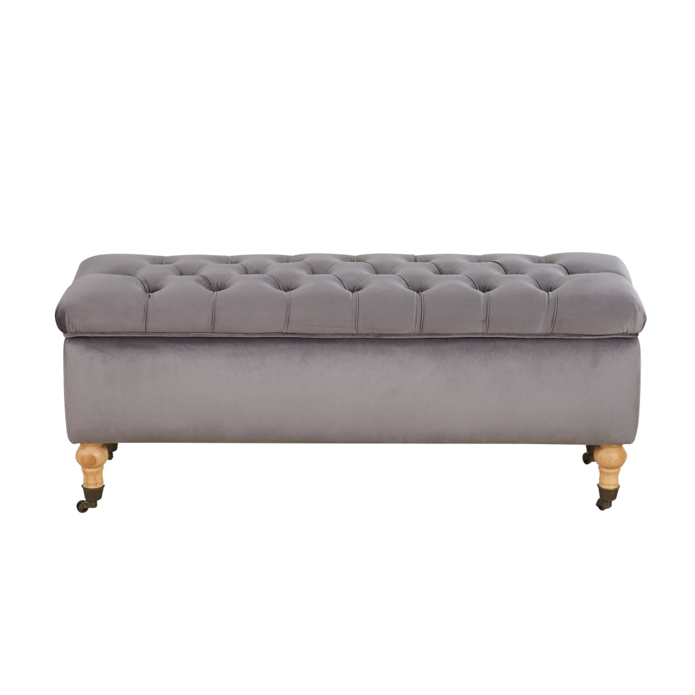 wohnli-moebel-suche-250504 Wohnli Möbelsuche - 2 Sitzer-Kastenbank mit grauem Samtbezug