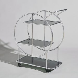 Silberner Stahl-Rollwagen mit Glasplatte 70x96x40cm Stahl Gold Maisons du Monde Möbel Küchenmöbel Kücheninseln & Servierwägen