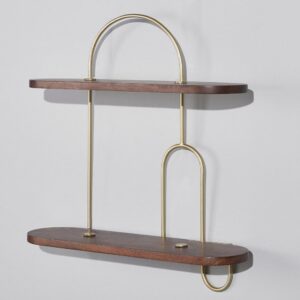 Wandregal aus Mangoholz und vergoldetem Stahl 62x69.5x18.5cm Stahl Gold Maisons du Monde Möbel Wohnzimmermöbel Regale