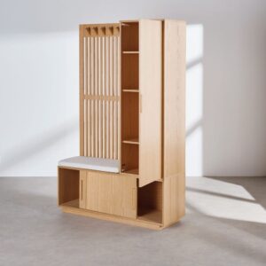 wohnli-moebel-suche-252382-1 Modularer Garderobenschrank mit 3 Türen L122 122x190x40cm Massivholz Beige Maisons du Monde Möbel Flurmöbel Schuhschränke