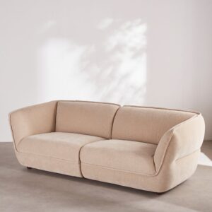 wohnli-moebel-suche-252419-1 3-Sitzer-Sofa aus beigefarbenem Strukturstoff 223x77x97cm Massivholz Beige Maisons du Monde Sofas und Sessel Sofas 2-Sitzer-Sofas & 3-Sitzer-Sofas