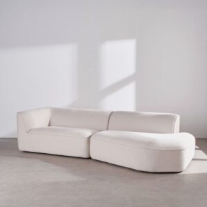 Asymmetrisches 4/5-Sitzer-Sofa in beigefarbenem Leinenstoff 298x70x130cm Massivholz Beige Maisons du Monde Sofas und Sessel Sofas Ecksofas
