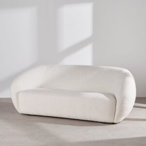 wohnli-moebel-suche-252502-1 Dreisitzer-Sofa aus ecrufarbenem Bouclé-Stoff 215x78x101cm Massivholz Weiß Maisons du Monde Sofas und Sessel Sofas 2-Sitzer-Sofas & 3-Sitzer-Sofas