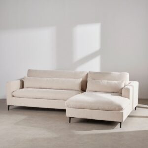 wohnli-moebel-suche-252529-1 Ecksofa rechts, 4/5-Sitzer, mit beigefarbener Kopfstütze in Samtoptik 270x103x163cm Massivholz Beige Maisons du Monde Sofas und Sessel Sofas Ecksofas
