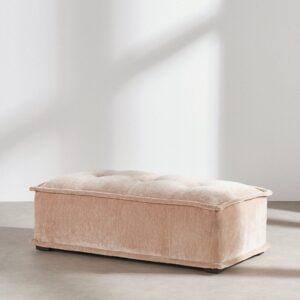 Beigefarbener Pouf in Samtoptik für modulares Sofa 115x40x58cm Massivholz Beige Maisons du Monde Sofas und Sessel Sofas Modulare Sofas