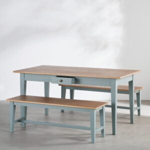 wohnli-moebel-suche-252667-1 Essgruppe für 6 Personen und 2 beige-graugrüne Bänke 160x76.5x85cm Massivholz Beige Maisons du Monde Möbel Esszimmermöbel Esstische