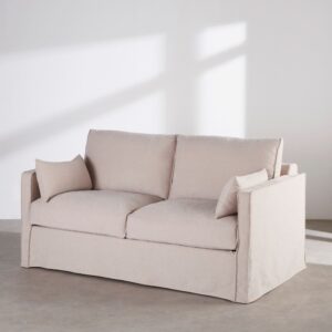 wohnli-moebel-suche-252832-1 Dreisitzer-Schlafsofa mit abnehmbarem, beigefarbenem Bezug aus Webstoff, 14 cm dicke Matratze 180x89x97cm Spanplatte Beige Maisons du Monde Sofas und Sessel Sofas Schlafsofas