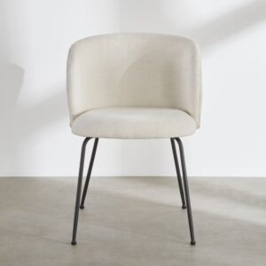 wohnli-moebel-suche-253431-1 Stuhl mit Bezug aus ecrufarbenem Polyestergewebe und schwarzen Stahlbeinen 54.5x77x56cm Sperrholz Weiß Maisons du Monde Möbel Esszimmermöbel Stühle