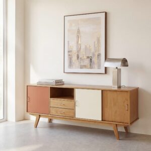 wohnli-moebel-suche-253476 Wohnli Möbelsuche - Sideboard mit drei Türen und zwei Schubladen aus dreifarbigem Kiefernholz