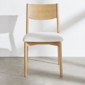 wohnli-moebel-suche-253656-1 Stuhl mit Bezug aus ecrufarbenem Recycling-Polyestergewebe und hellen Beinen aus massivem Buchenholz 48x80x52cm Massivholz Beige Maisons du Monde Möbel Esszimmermöbel Stühle