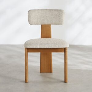 wohnli-moebel-suche-253657-1 Dreibeinstuhl mit gesprenkeltem beigefarbenem Polyestergewebe und Beinen aus massivem Eschenholz 49x79x53cm Massivholz Beige Maisons du Monde Möbel Esszimmermöbel Stühle