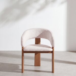 Dreibeiniger Esszimmerstuhl mit Bezug aus gesprenkeltem beigefarbenem Polyestergewebe und Beinen aus massiver Esche. 61.5x78x53cm Massivholz Beige Maisons du Monde Möbel Esszimmermöbel Stühle
