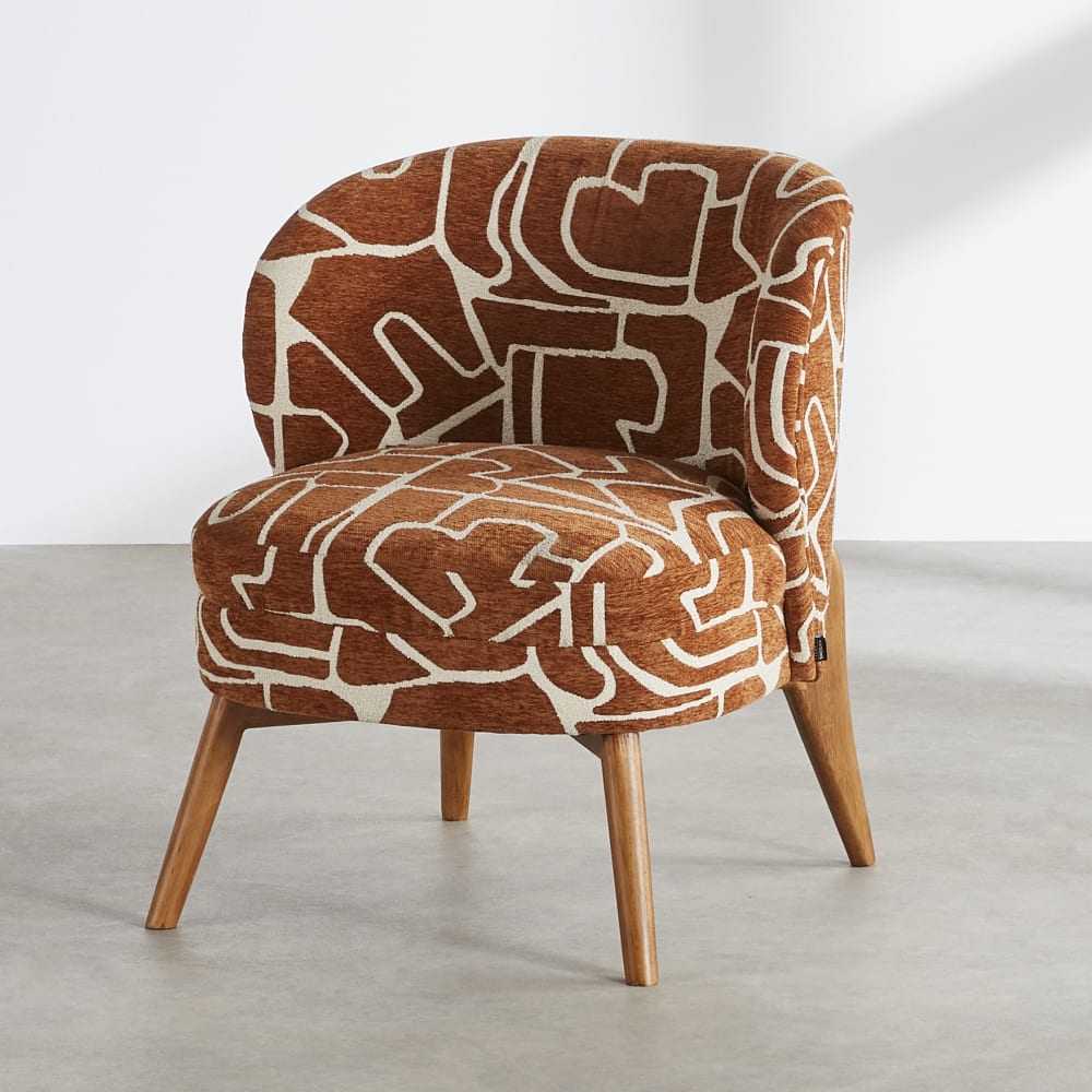 wohnli-moebel-suche-253698 Wohnli Möbelsuche - Sessel mit Bezug aus auburnfarbenem und ecrufarbenem Jacquard-Polyestergewebe und Beinen aus Gummibaumholz