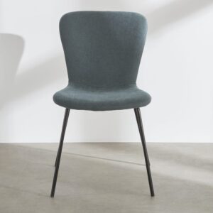 Stuhl mit blauem Chenille-Stoffbezug und schwarzen Stahlbeinen 47x80.5x53cm Stahl Schwarz Maisons du Monde Möbel Esszimmermöbel Stühle