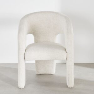wohnli-moebel-suche-253726-1 Dreibeiniger Esszimmerstuhl aus ecrufarbenem Bouclé-Polyesterstoff 63x80.5x59cm Stahl Weiß Maisons du Monde Möbel Esszimmermöbel Stühle