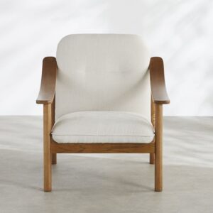wohnli-moebel-suche-253769-1 Sessel mit beigefarbenem Polyestergewebe in Leinenoptik und dunklen Beinen aus massiver Esche. 74.5x80x84.5cm Massivholz Beige Maisons du Monde Sofas und Sessel Sessel, Poufs und Fußbänke Sessel