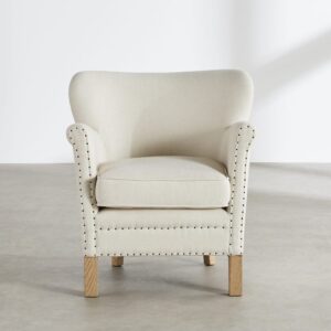 wohnli-moebel-suche-253775-1 Sessel mit beigefarbenem Polyestergewebe in Leinenoptik und hellen Beinen aus massivem Eichenholz 66x75x71cm Massivholz Beige Maisons du Monde Sofas und Sessel Sessel, Poufs und Fußbänke Sessel