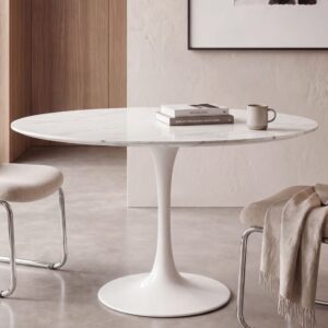 wohnli-moebel-suche-253809 Wohnli Möbelsuche - Ovaler Esstisch in weißer Marmoroptik mit weißem Stahlgestell