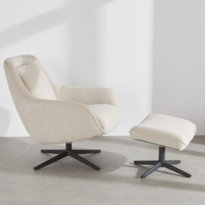 wohnli-moebel-suche-253826-1 Sessel und Hocker-Set aus beigefarbenem Polyestergewebe und schwarzem Stahl 79.5x88x136cm Sperrholz Beige Maisons du Monde Sofas und Sessel Sessel, Poufs und Fußbänke Sessel