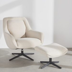 wohnli-moebel-suche-253826 Wohnli Möbelsuche - Sessel und Hocker-Set aus beigefarbenem Polyestergewebe und schwarzem Stahl