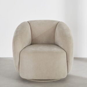 wohnli-moebel-suche-253864-1 Drehsessel aus beigefarbenem Polyestergewebe in Samtoptik 83x76x80.5cm PU - Polyurethan Beige Maisons du Monde Sofas und Sessel Sessel, Poufs und Fußbänke Sessel