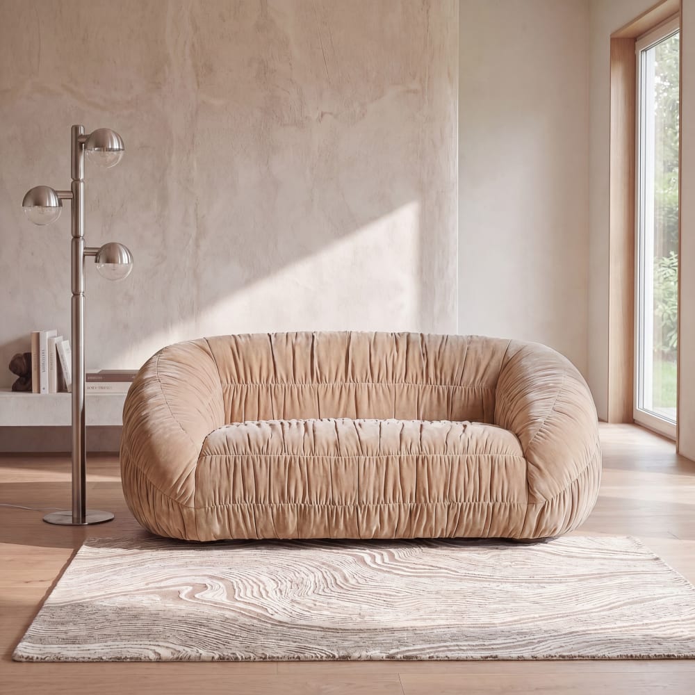 wohnli-moebel-suche-254218 Wohnli Möbelsuche - 2-Sitzer-Sofa aus plissiertem Polyestergewebe mit beigefarbenem