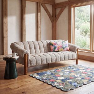 wohnli-moebel-suche-254278 Wohnli Möbelsuche - Dreiviertelsitzer-Sofa in gesprenkeltem beigefarbenem Polyestergewebe