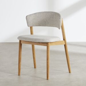 wohnli-moebel-suche-254295-1 Stuhl mit beigefarbenem Polyester-Polyacryl-Gewebe und hellen Beinen aus massivem Eichenholz 56x81x50.5cm Holz Beige Maisons du Monde Möbel Esszimmermöbel Stühle