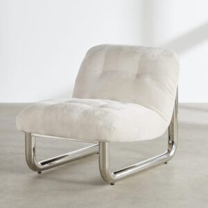 wohnli-moebel-suche-254305-1 Sessel mit Bezug aus elfenbeinfarbenem Polyestergewebe in Samtoptik und silberfarbenen Stahlbeinen 72x74x90cm Stahl Weiß Maisons du Monde Sofas und Sessel Sessel, Poufs und Fußbänke Sessel