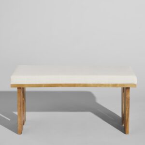 wohnli-moebel-suche-254421-1 Hocker aus ecrufarbenem Baumwollstoff mit Beinen aus Akazienholz 90x45x35cm Holz Braun Maisons du Monde Möbel Esszimmermöbel Sitzbank und Holzbank