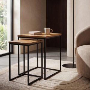 wohnli-moebel-suche-254760 Wohnli Möbelsuche - Set aus 2 Beistelltischen aus schwarzem Stahl und Mangoholz
