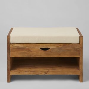 Kleine Bank aus Mangoholz und ecrufarbener Baumwolle 70x46x32cm Holz Braun Maisons du Monde Möbel Esszimmermöbel Sitzbank und Holzbank