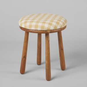 wohnli-moebel-suche-254778-1 Hocker aus Akazienholz und gelb-ecrufarbenem Vichy-Baumwollstoff 40.5x49.5x40.5cm Holz Braun Maisons du Monde Möbel Wohnzimmermöbel Hocker